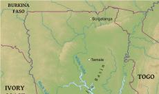 Physical map of Ghana