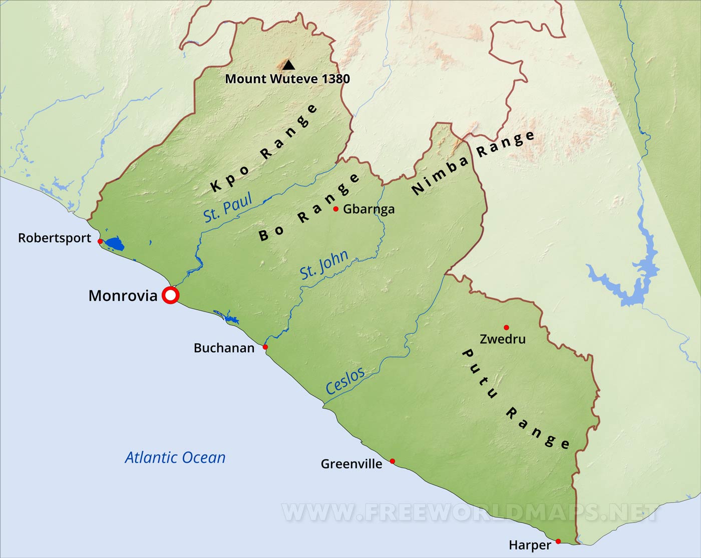Liberia Physical Map