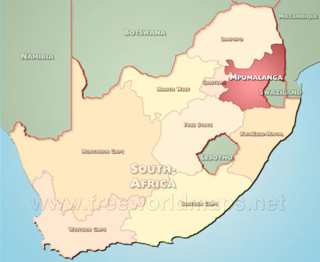 Location map of Mpumalanga, province of South African Republic