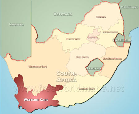 Location map of Western Cape, province of South African Republic