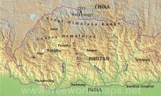 Physical map of Bhutan