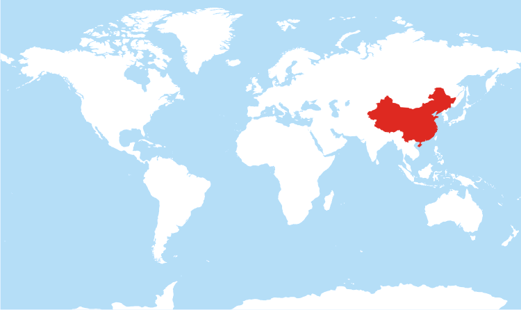 World map China highlighted
