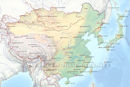 East Asia peaks and mountains