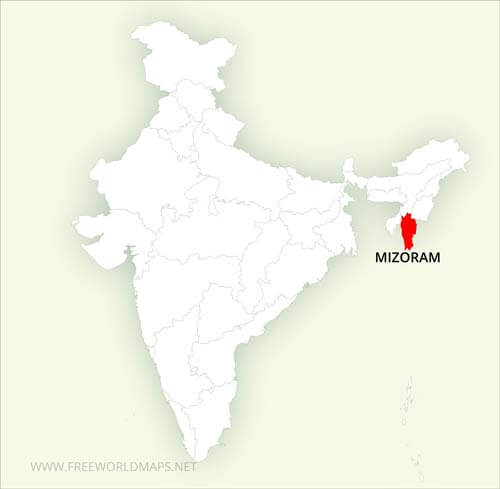Mizoram location on India map