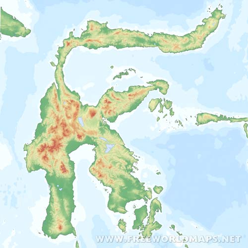 Sulawesi blank relief map HD
