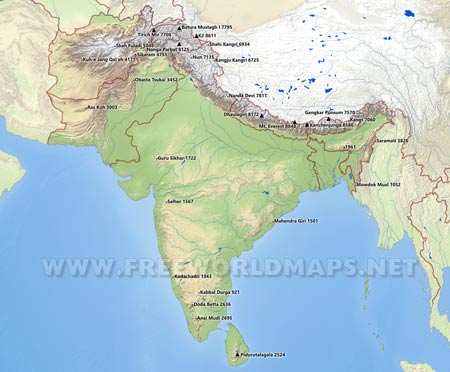 South Asia peaks and mountains