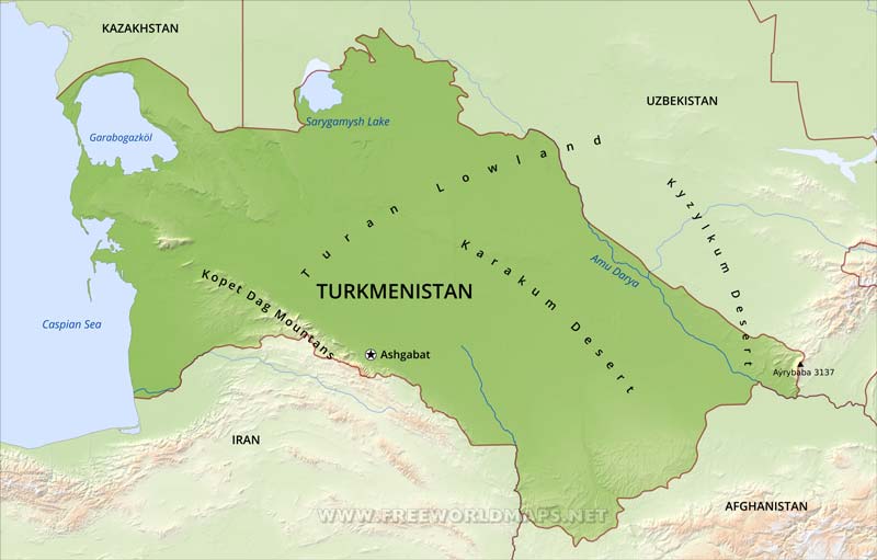 Turkmenistan Physical Map