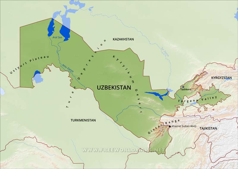Uzbekistan Physical Map