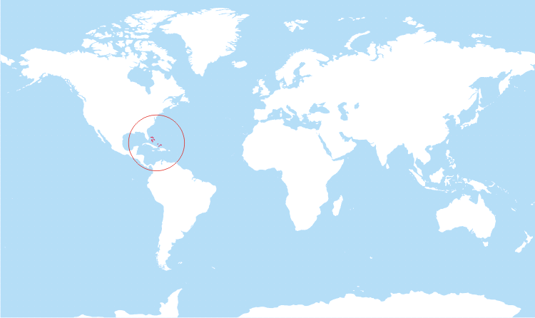World map Bahamas highlighted