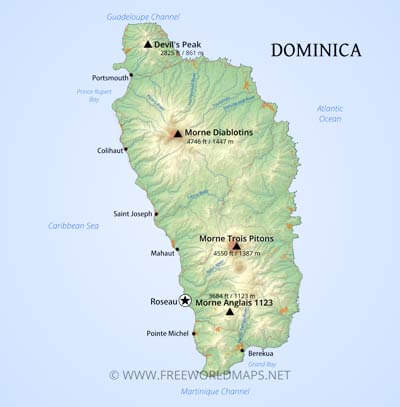Physical map of Dominica