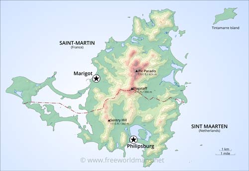 Saint Martin topography map