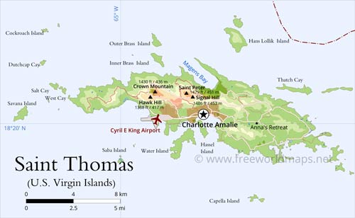 Saint Thomas map, U.S. Virgin Islands