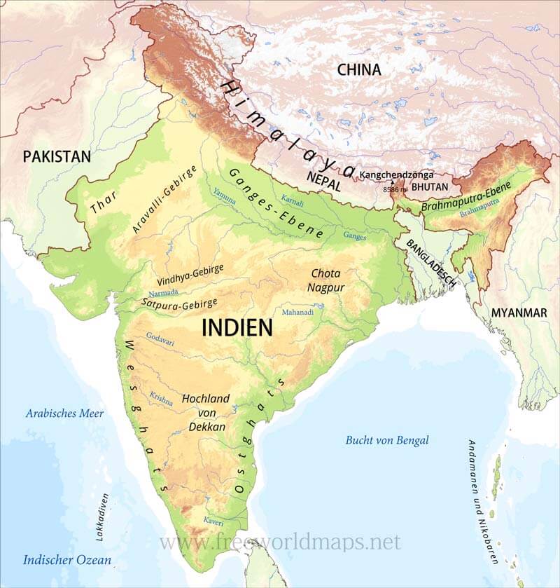 Indien Geographische Karte