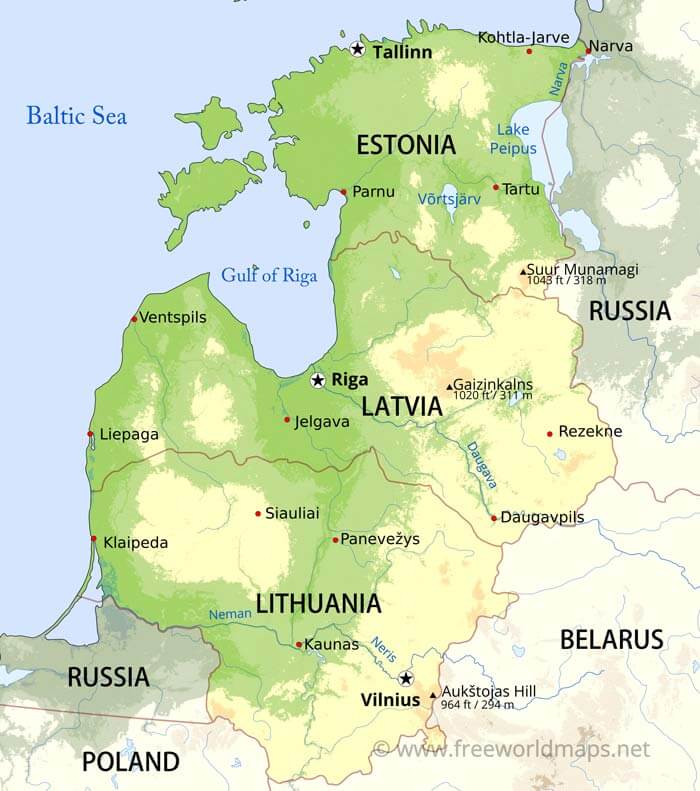 Baltic States physical map