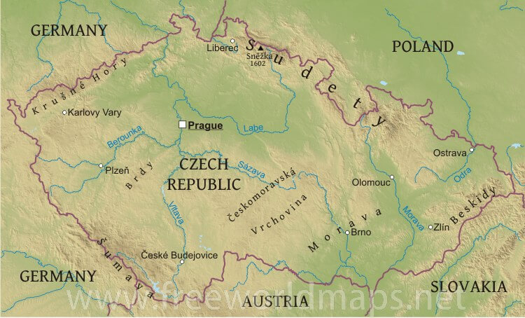 Physical Map of the Czech Republic