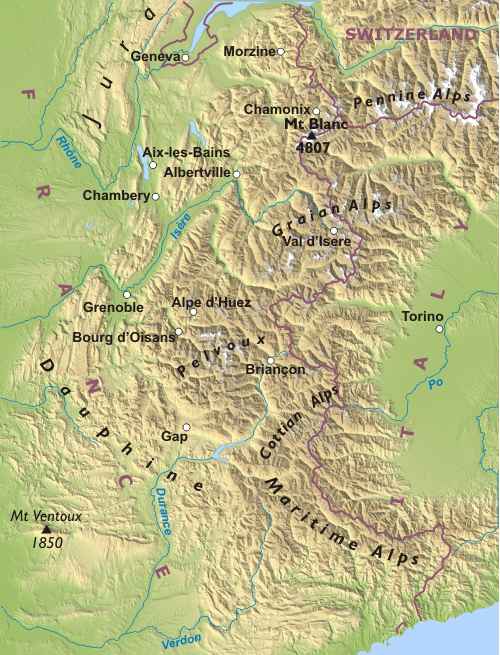 French Alps Physical Map