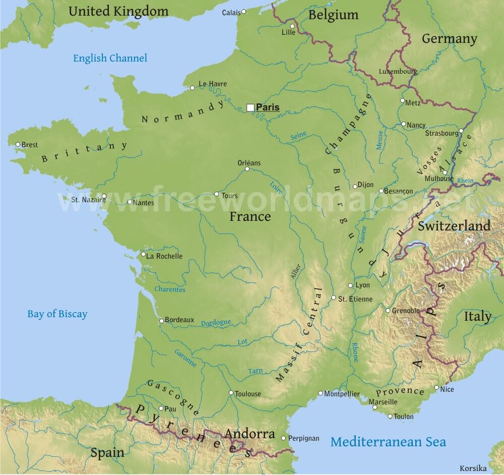 physical map of france