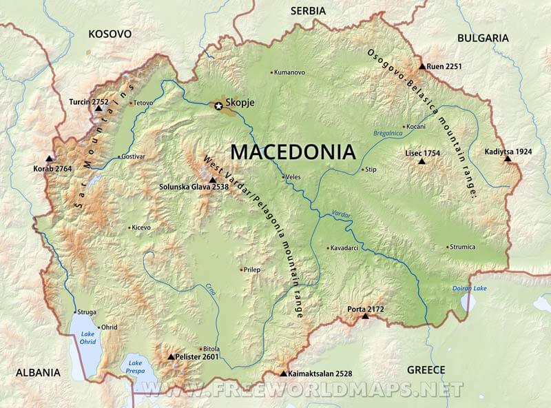 Macedonia Physical Map