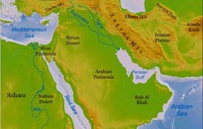 Physical map of the Middle East
