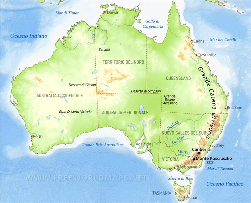 Carta geografica dell'Australia