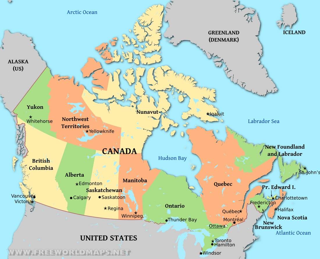 Political Map Of Canada
