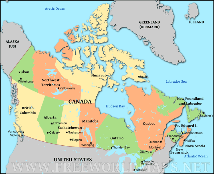 Political Canada map