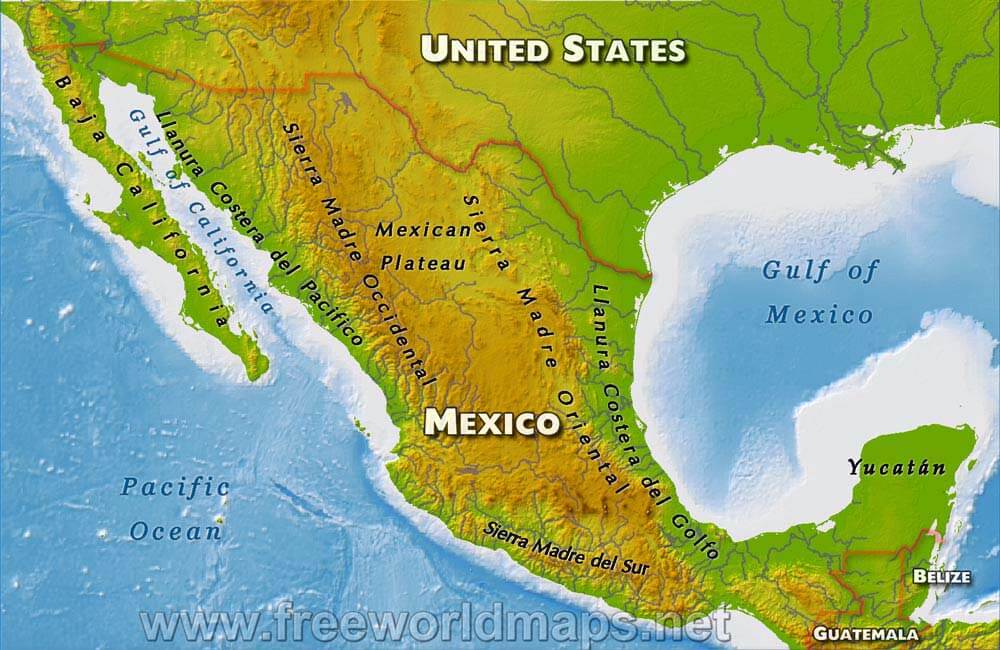 physical maps of mexico. Physical Map of Mexico