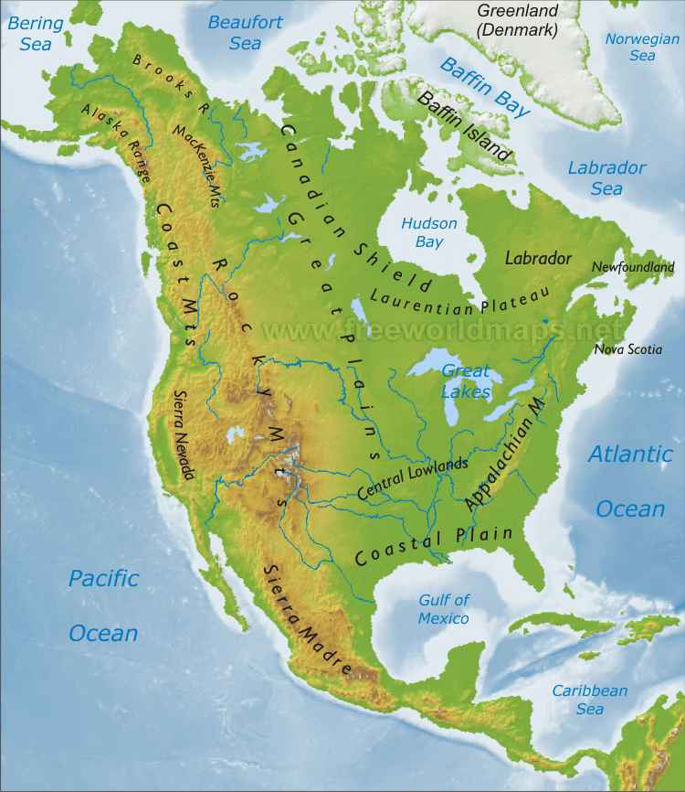 Us Map With Rivers And Mountains