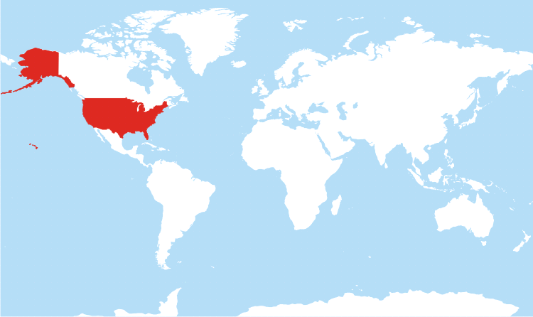 World map United States highlighted