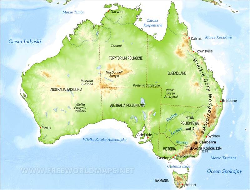 Mapa fizyczna Australii
