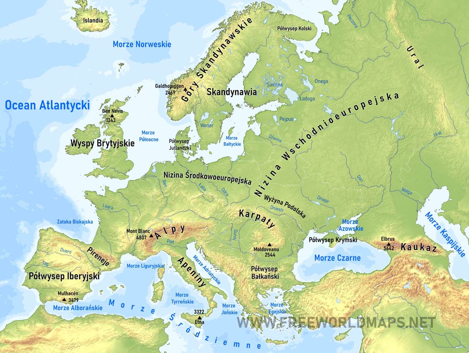 Mapa Fizyczna Europy Sprawdzian Gimnazjum Mapa Europy - freeworldmaps.net