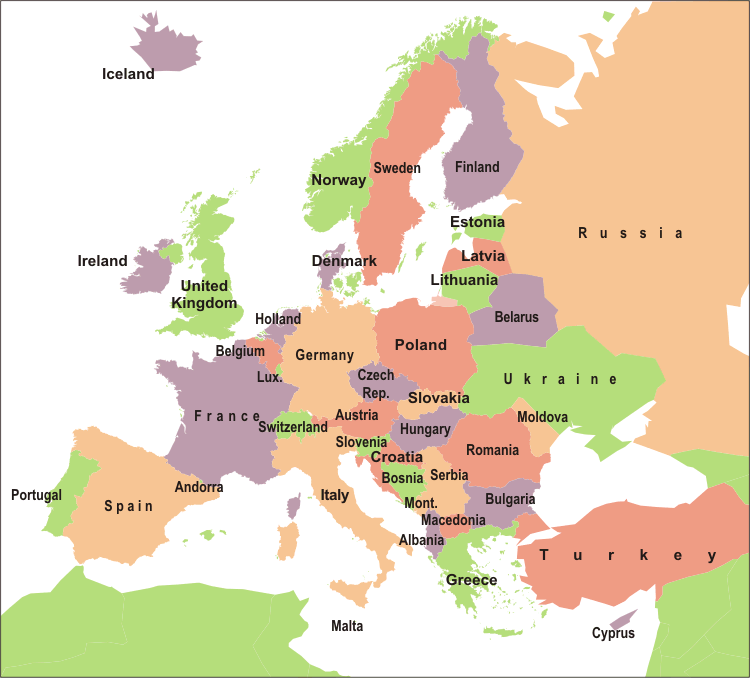 Political Map Of Europe And Asia
