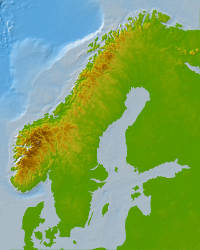 Scandinavia printable relief map