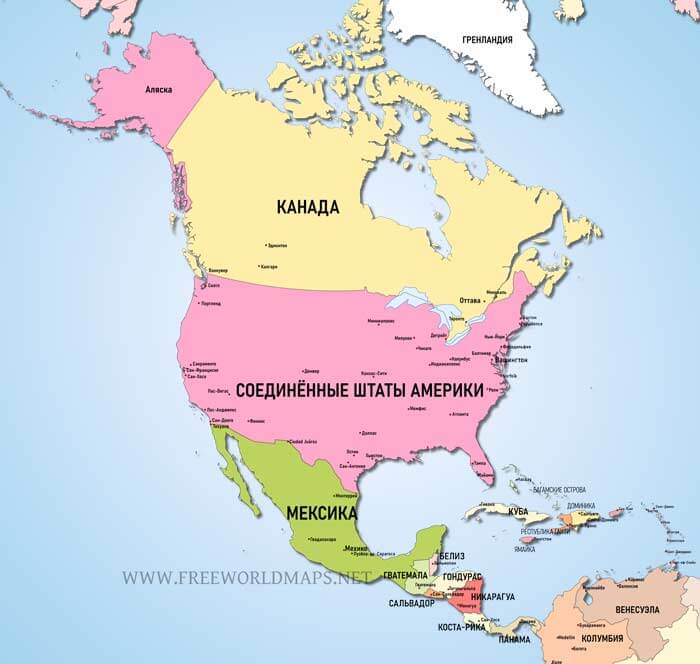 политическая карта Северной Америки