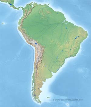 South America blank physical map