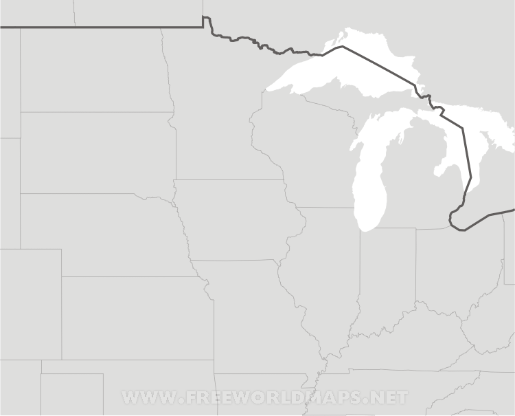 Blank map of the Midwest, with state boundaries and the Great Lakes