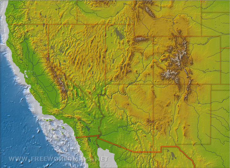 Southwestern US physical map