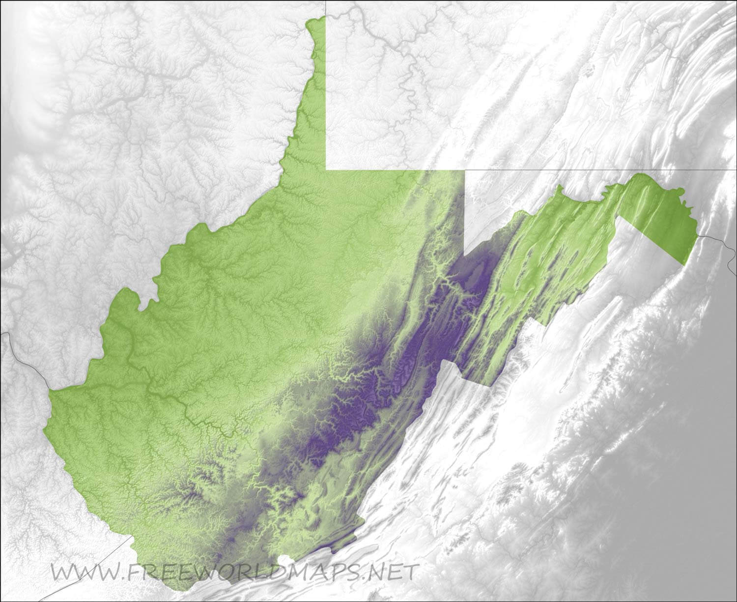 Physical map of West Virginia