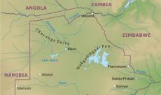 Physical map of Botswana