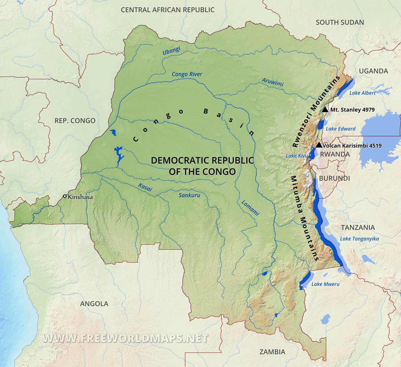 Congo Democratic Republic Physical Map