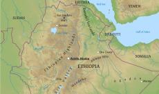Physical map of Ethiopia