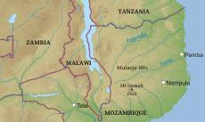 Physical map of Mozambique