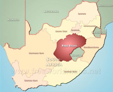 Location map of Free State, province of South African Republic Location map of Free State, province of South African Republic