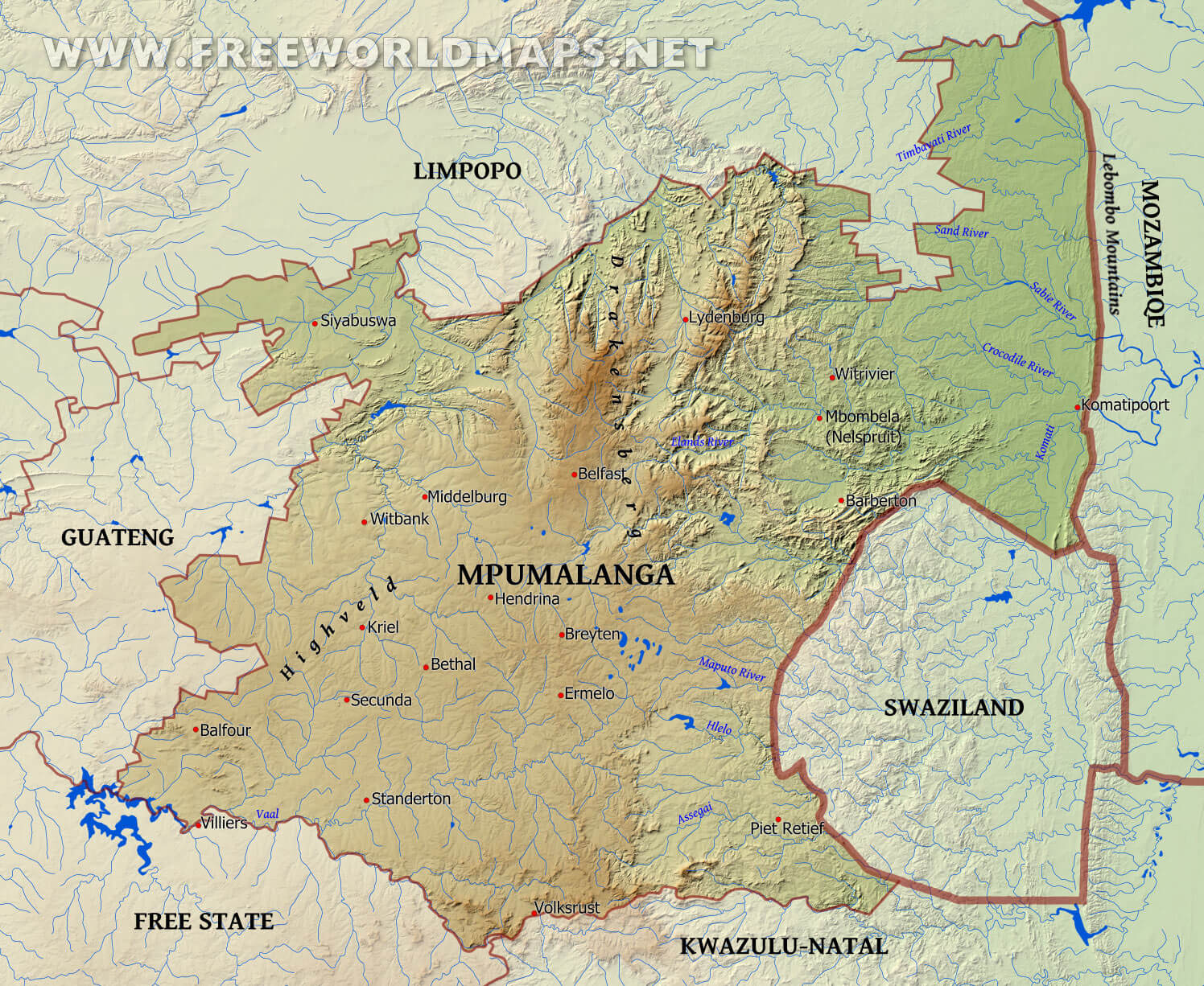 Mpumalanga map South Africa