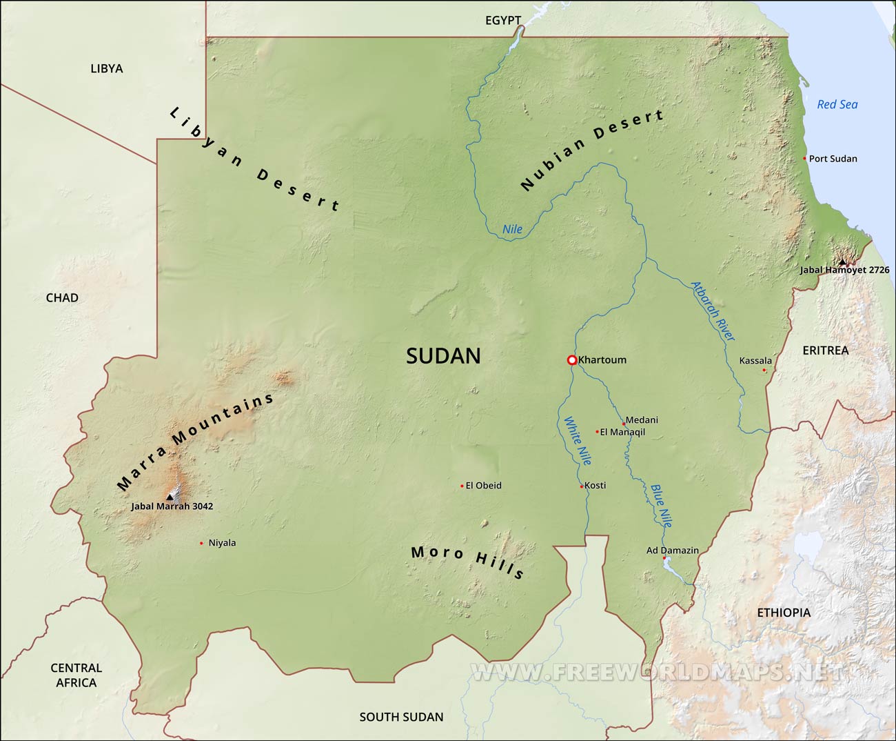 Sudan Physical Map Sudan Physical Map