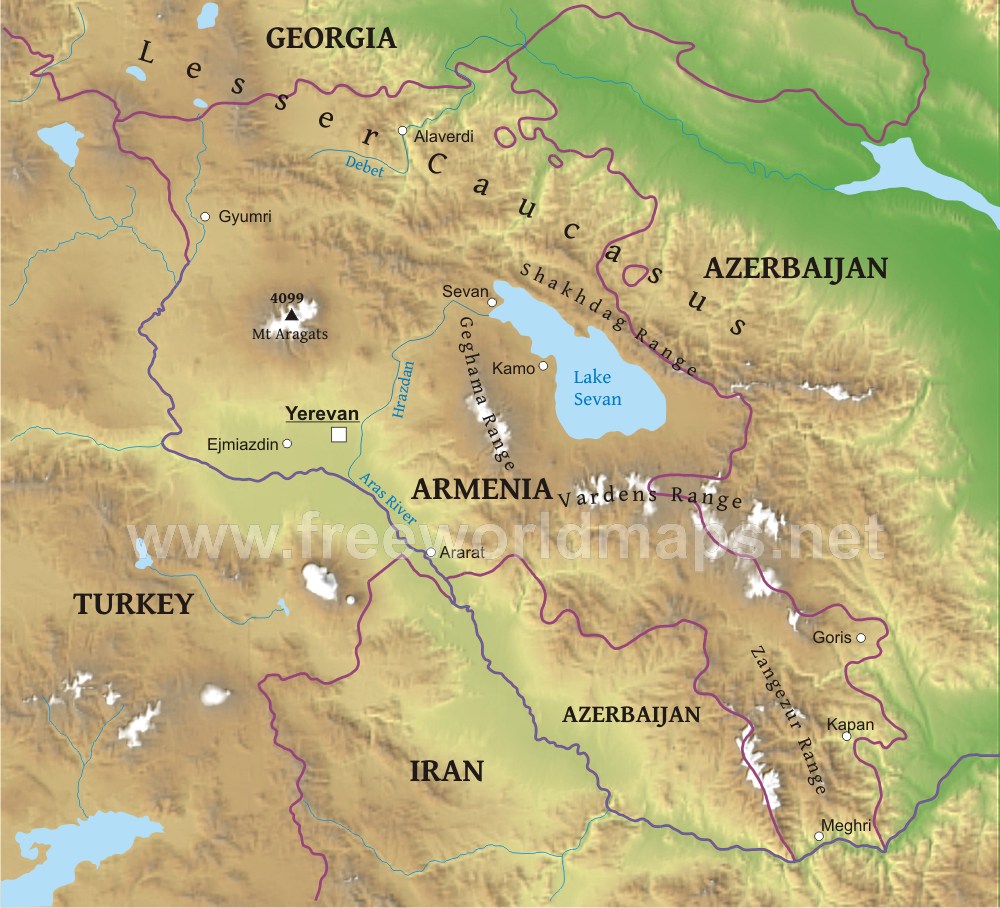 Large size Physical Map of Armenia - Worldometer