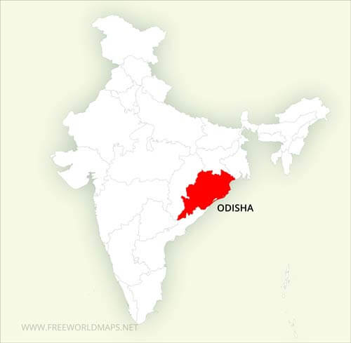 Odisha location on India map