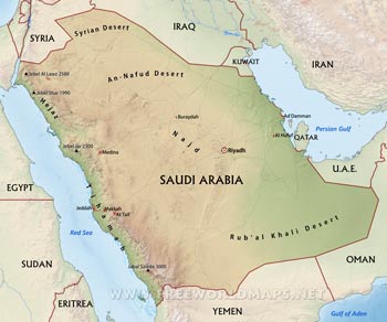 Saudi Arabia physical map