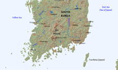 Physical map of South Korea Physical map of South Korea