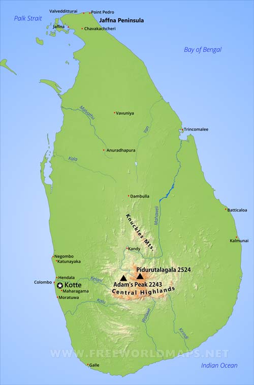 Sri Lanka Physical Map